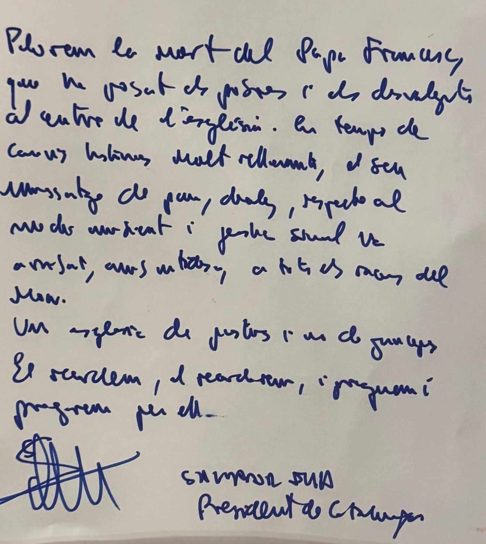 Mensaje del presidente de la Generalitat, Salvador Illa, por la muerte del Papa Francisco