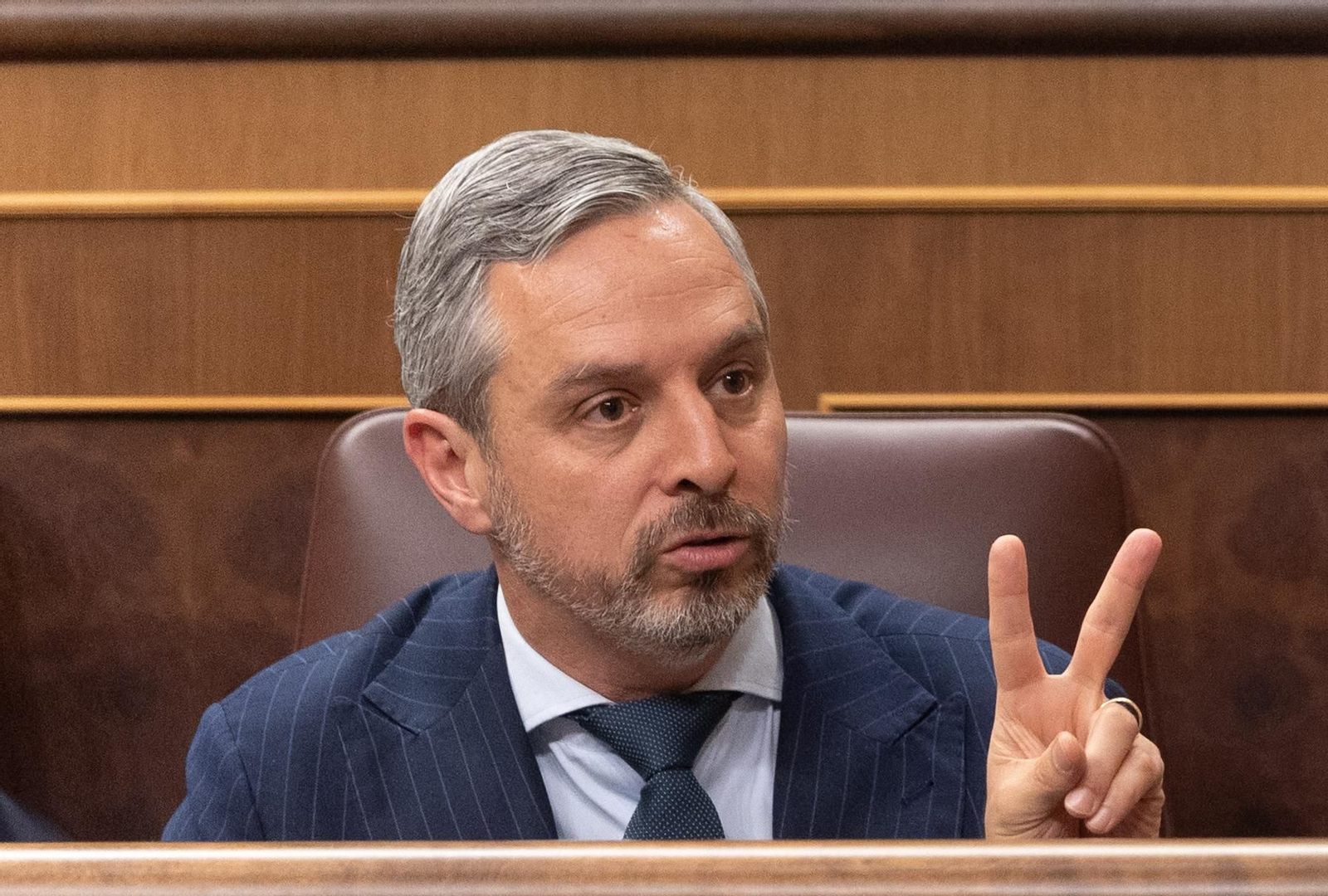 El vicesecretario de Economía del PP, Juan Bravo, durante una sesión de control al Gobierno, en el Congreso de los Diputados, a 9 de abril de 2025, en Madrid (España).